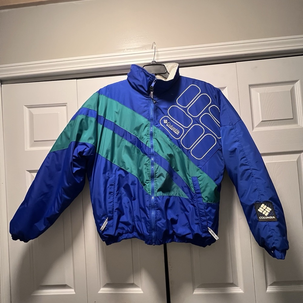 Vintage Columbia Jacket Mens Large Blue Green Puffer Colorblock Ski 90s